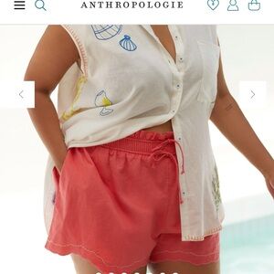NWT By Anthropologie Linen Double Waistband Shorts With Pockets Coral Size 1X